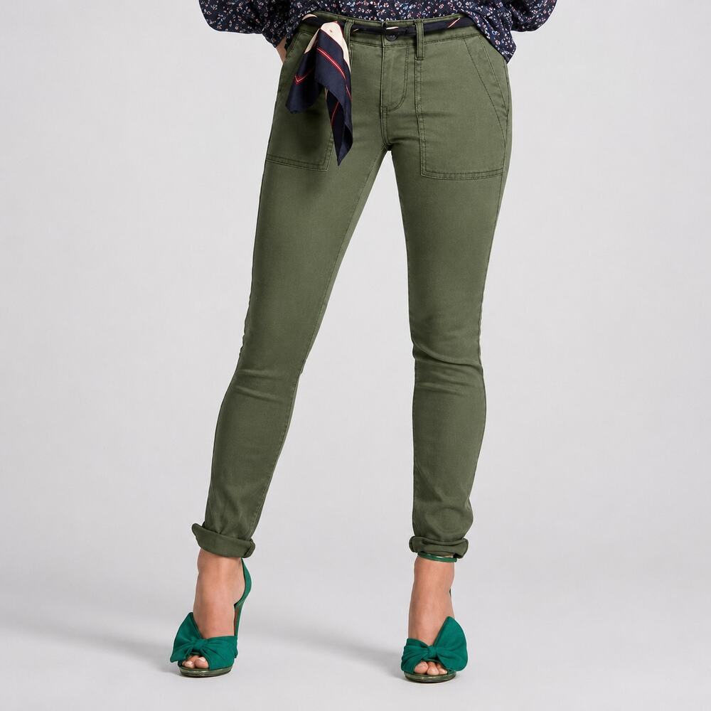 CAbi The Quest 5315 Olive Green Utility Cargo Skinny Pants Size 12 Stretch Chino